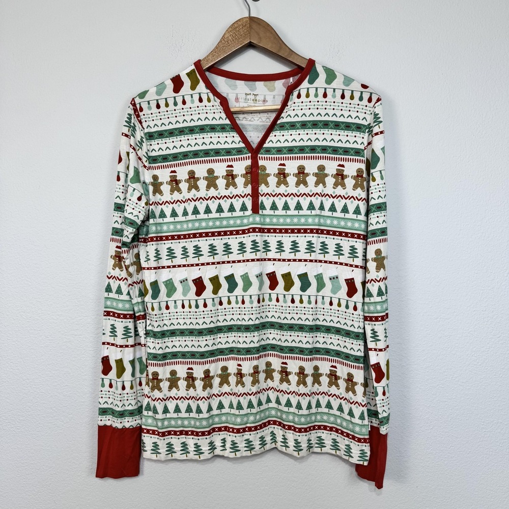 Little Sleepies Pajama Top Women's‎ Small Fair Isle Gingerbread Christmas Bamboo